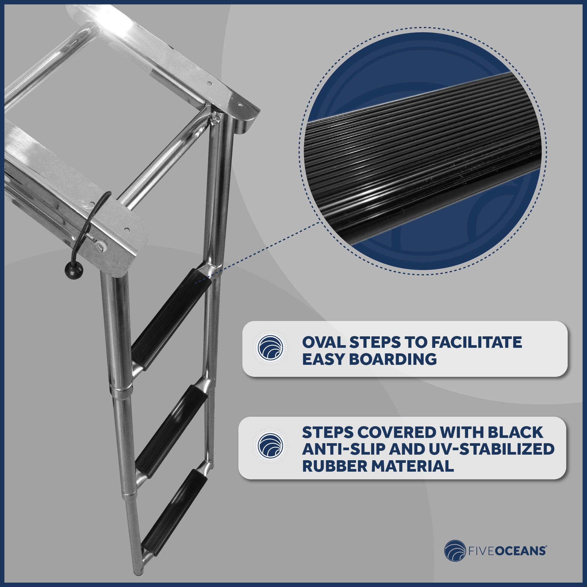 3 Step Boat Under Platform Telescoping Ladder, Stainless Steel - FO4504