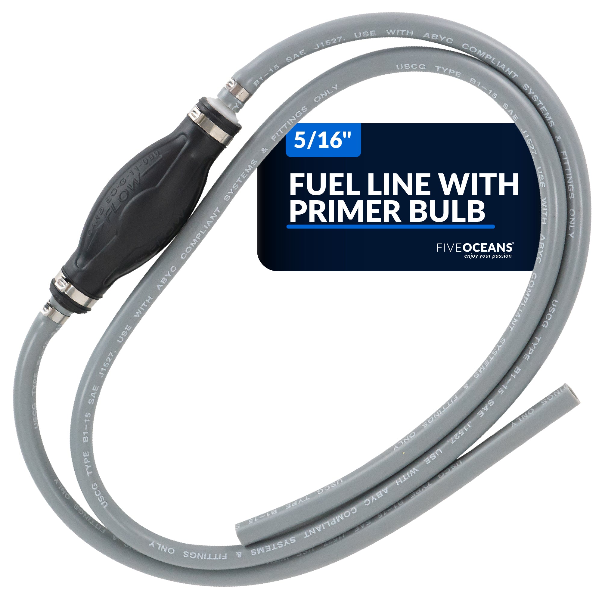 5/16" Universal Outboard Fuel Line with Primer Bulb, 6-Foot Long, 6' Long, EPA/CARB - FO4517