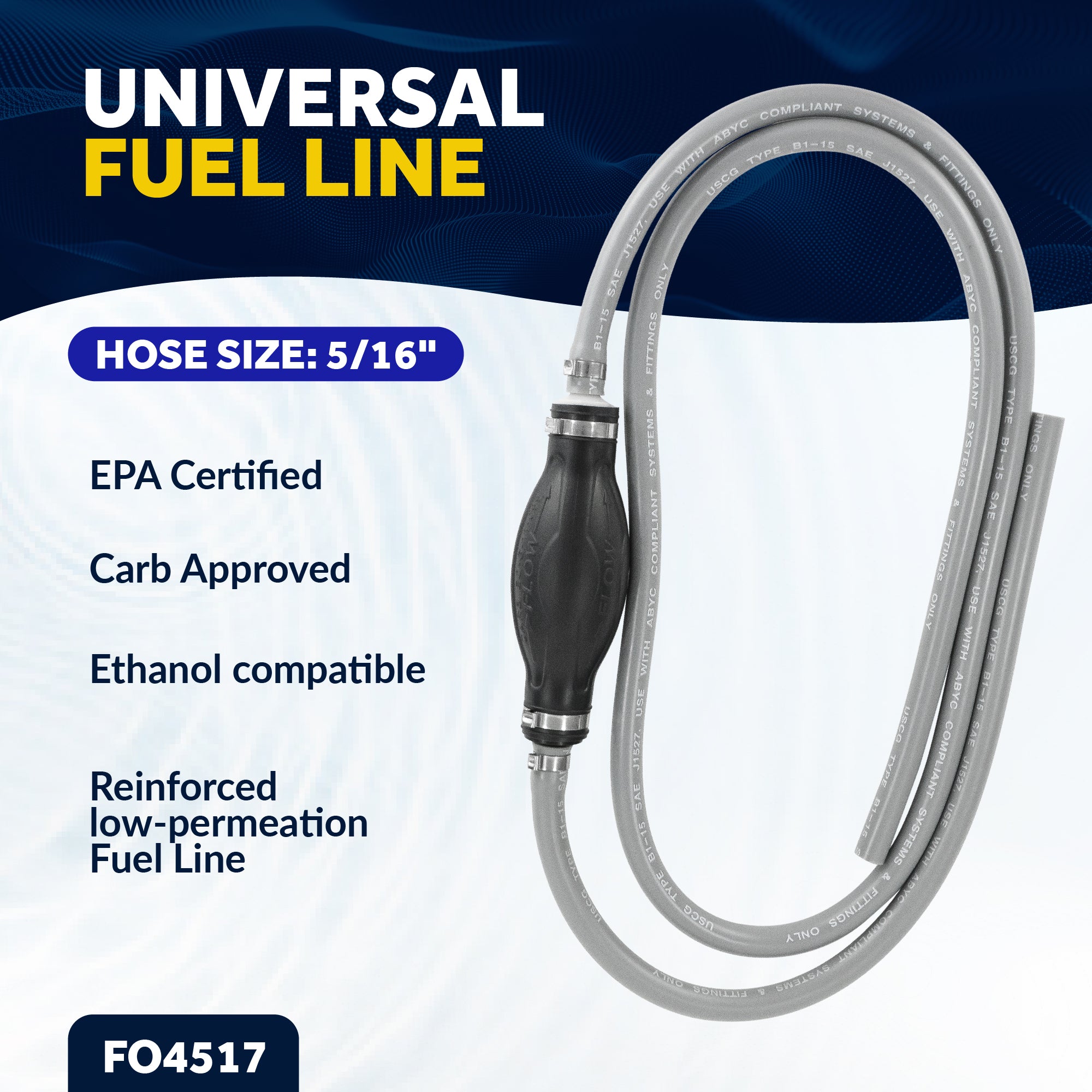 5/16" Universal Outboard Fuel Line with Primer Bulb, 6-Foot Long, 6' Long, EPA/CARB - FO4517