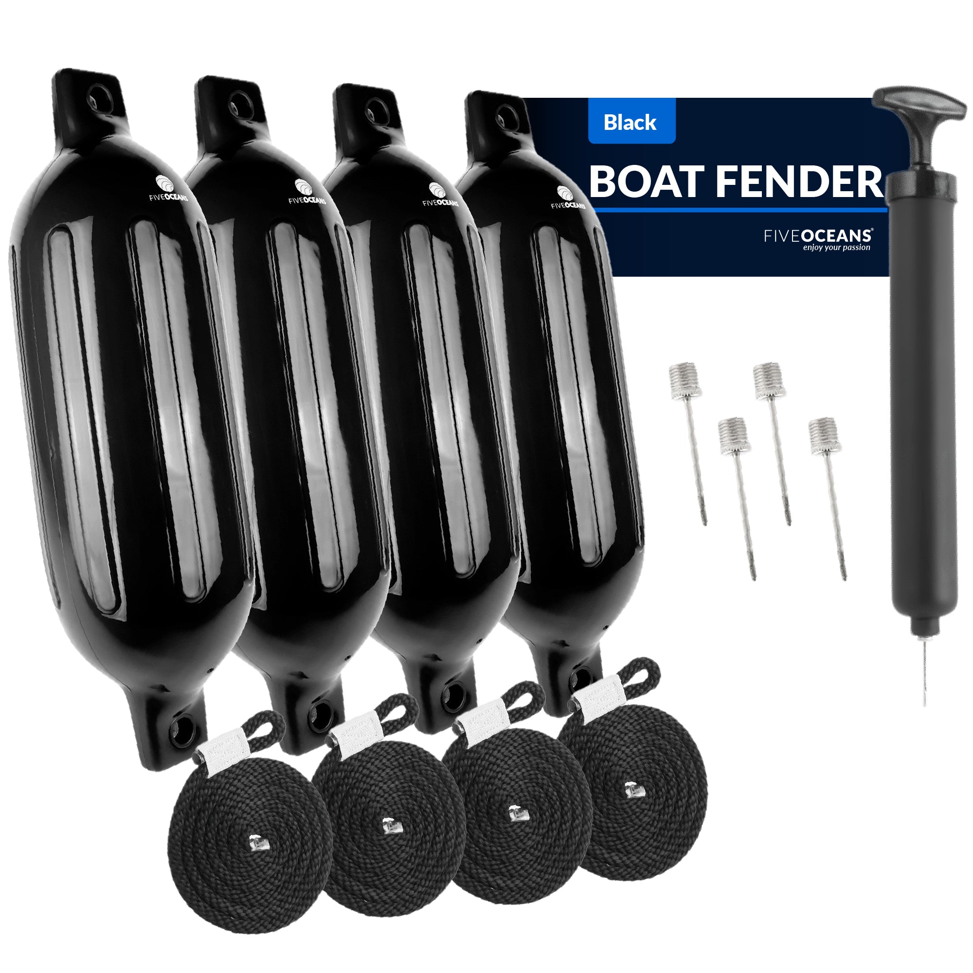 Boat Fenders, 4 Pack Black 4.5" x 16" - FO4537