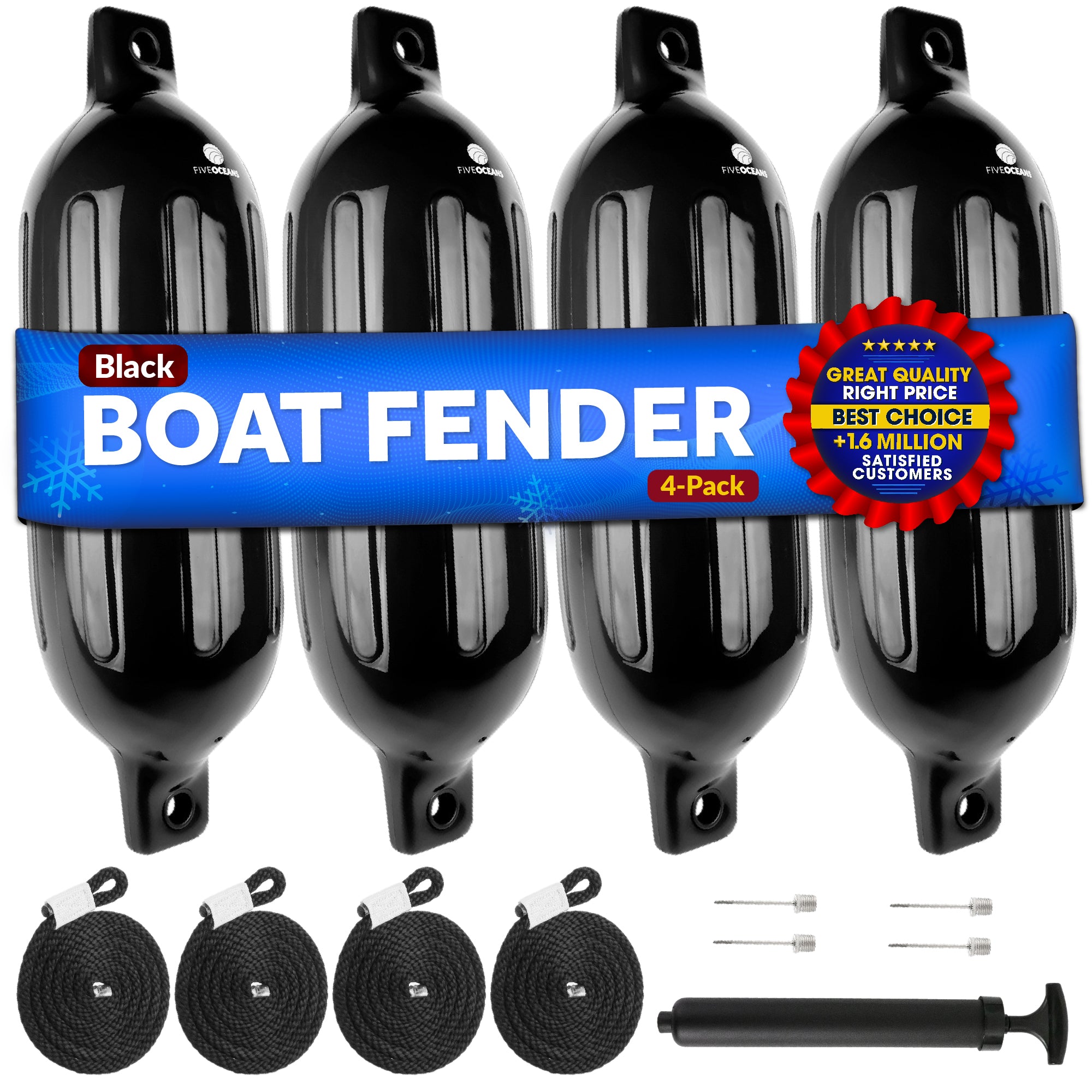 Boat Fenders, 4 Pack Black 4.5" x 16" - FO4537