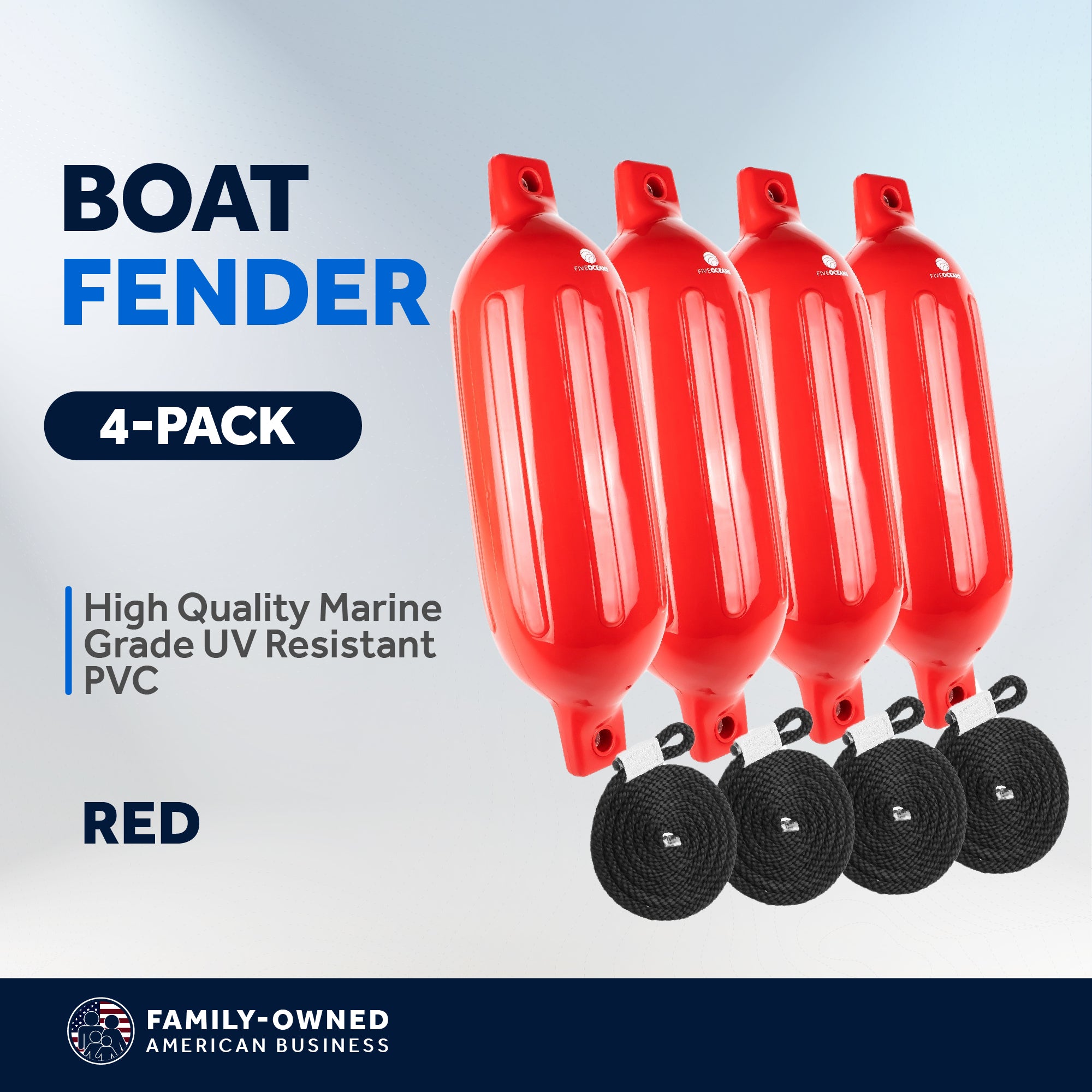 Boat Fenders, 4 Pack Red 4.5" x 16" - FO4538