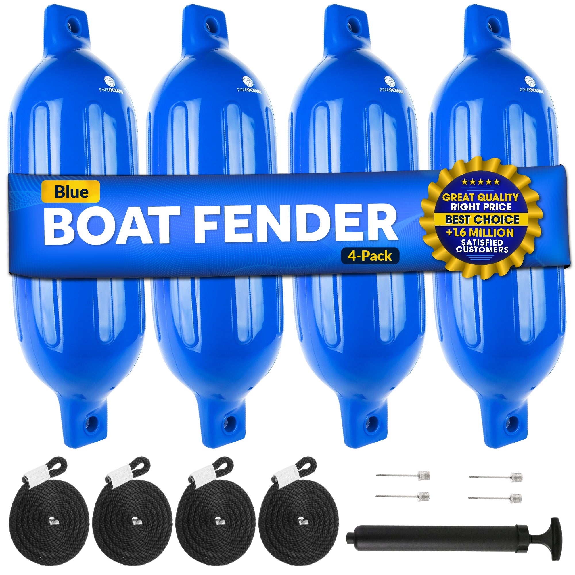 Boat Fenders, 4 Pack Blue 4.5" x 16" - FO4539 - Five Oceans