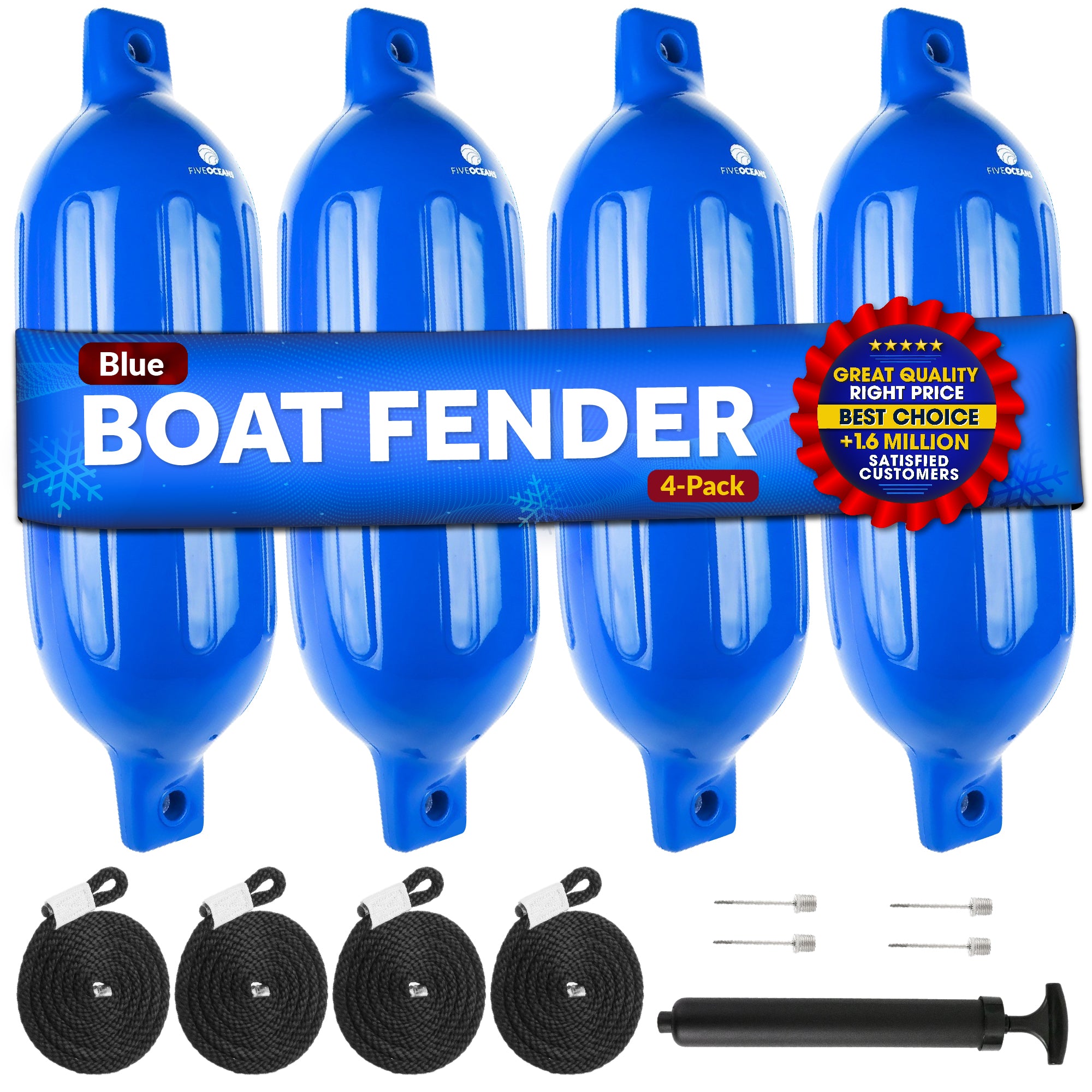 Boat Fenders, 4 Pack Blue 4.5" x 16" - FO4539