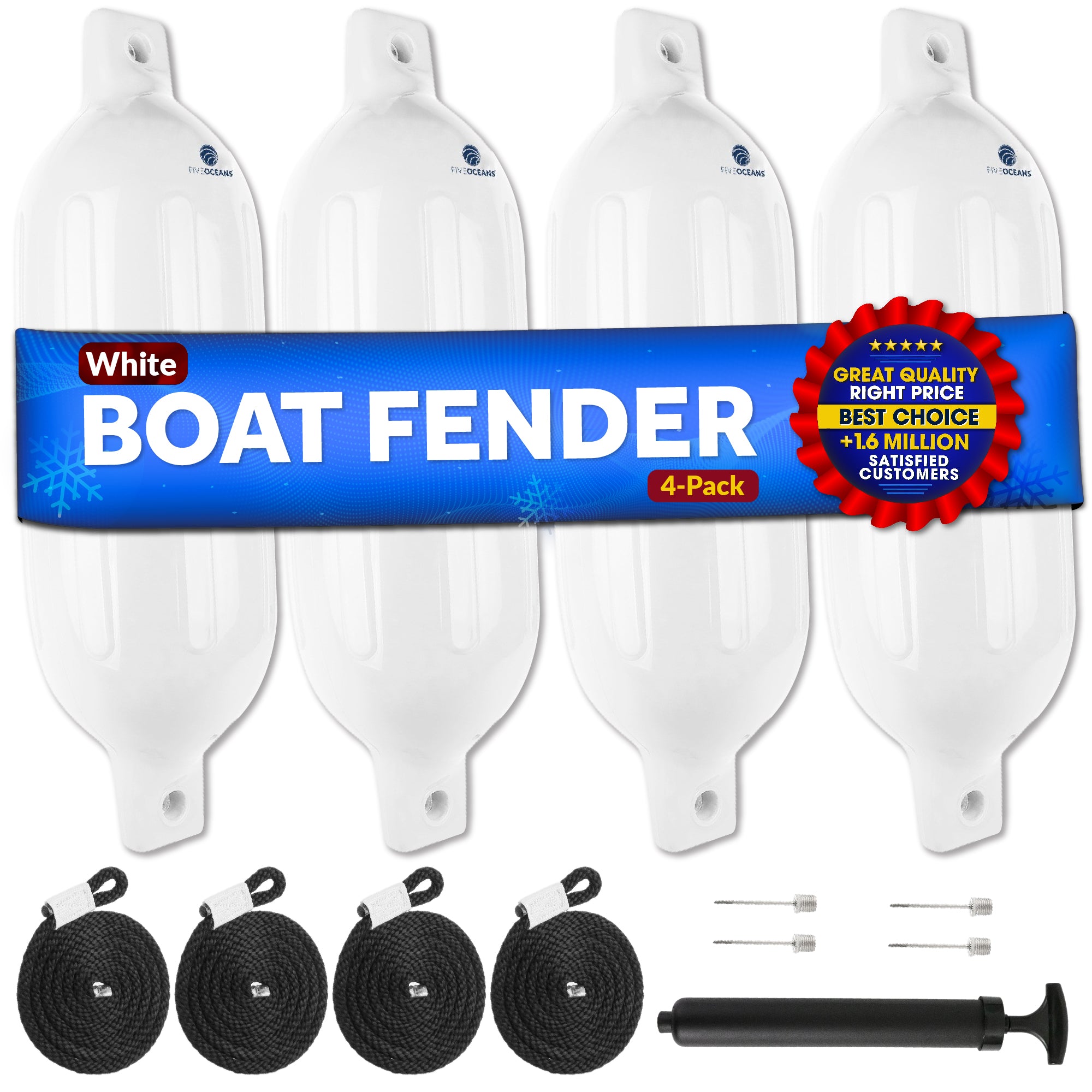 Boat Fenders, 4 Pack White 6.5" x 23" - FO4544