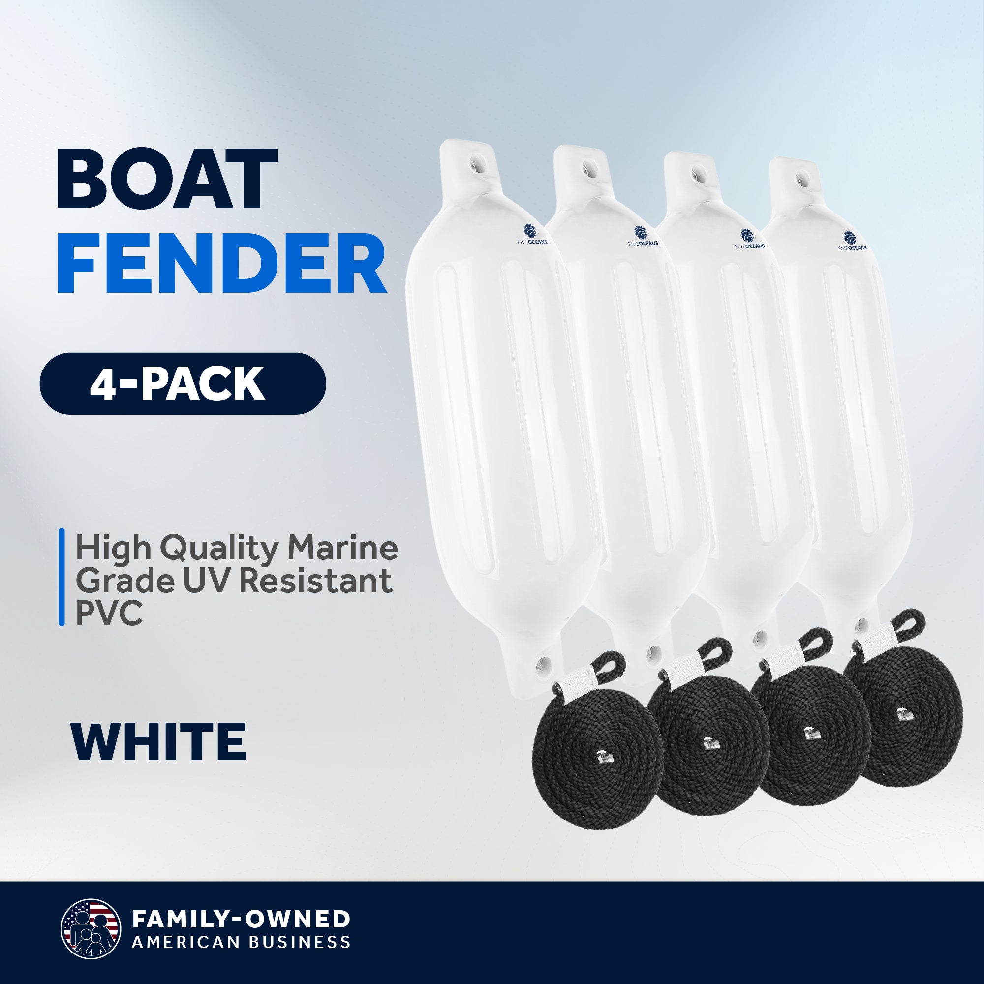 Boat Fenders, 4 Pack White 6.5" x 23" - FO4544