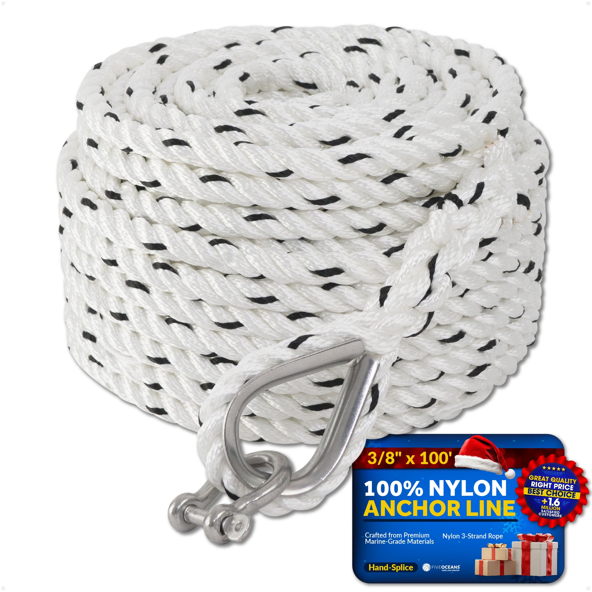 Anchor Line 3/8" x 100', 3-Strand Nylon, Spliced - FO4567-C100