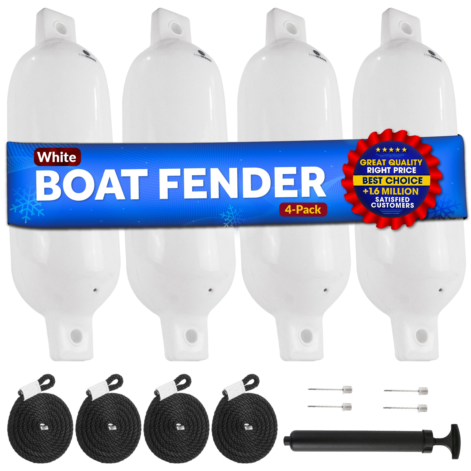 Boat Fenders, 4 Pack Marine White Inflatable Boat Bumpers for Docking, 5.5x20" - FO4611