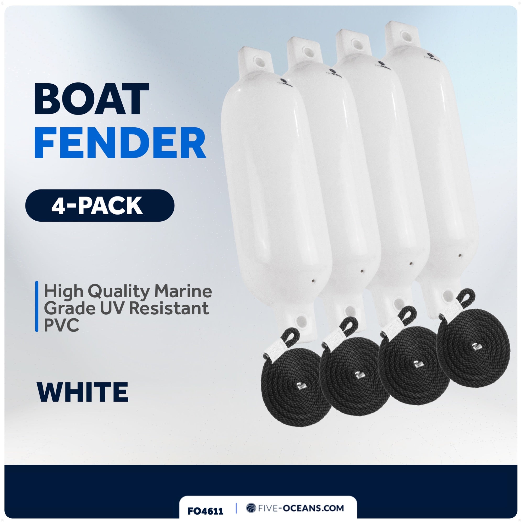 Boat Fenders, 4 Pack Marine White Inflatable Boat Bumpers for Docking, 5.5x20" - FO4611