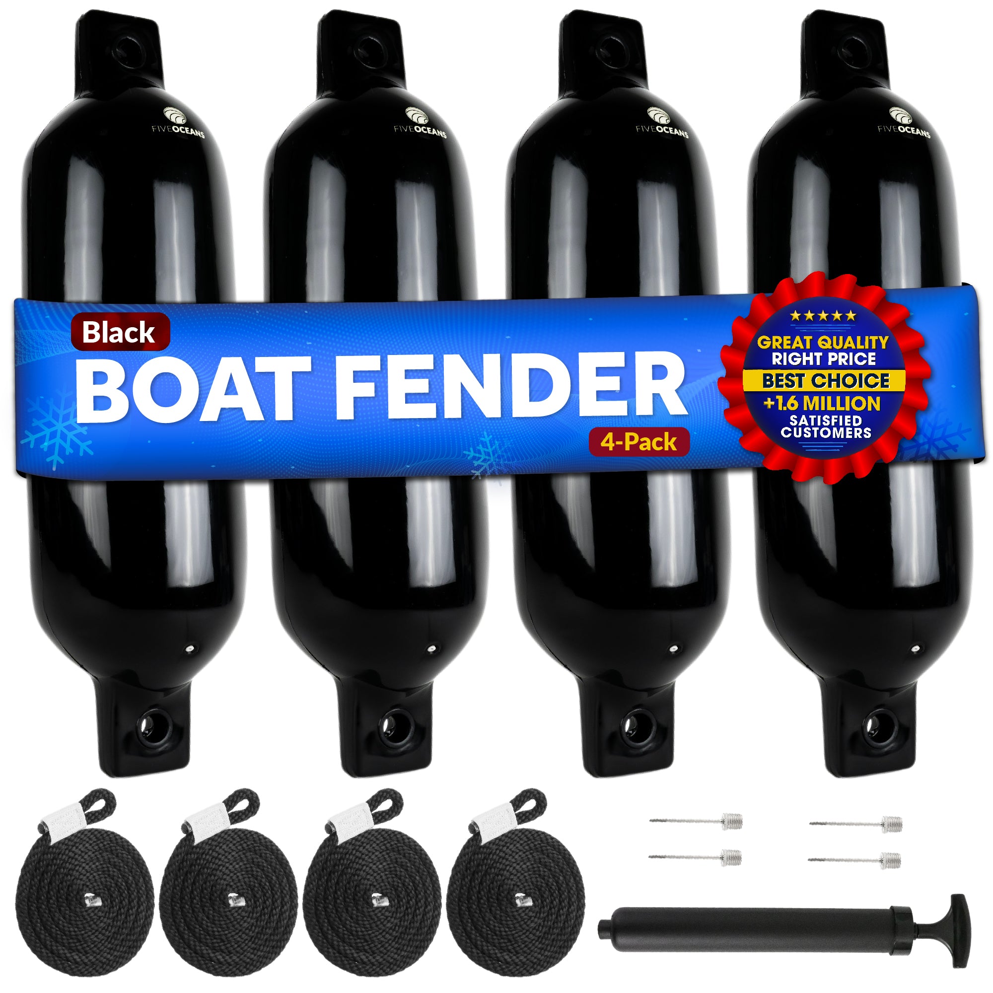 Boat Fenders, 4 Pack Marine Black Inflatable Boat Bumpers for Docking, 5.5x20" - FO4612