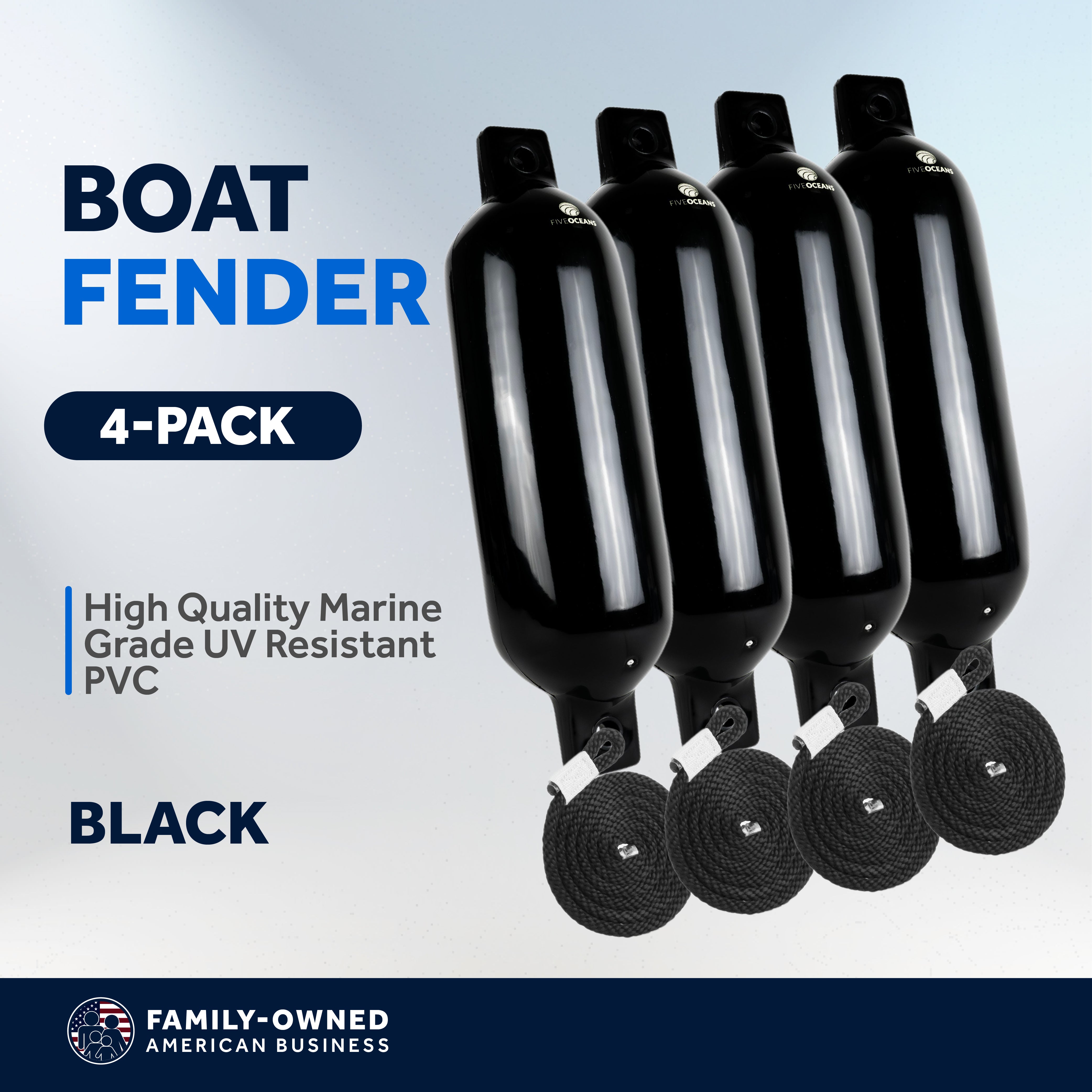 Boat Fenders, 4 Pack Marine Black Inflatable Boat Bumpers for Docking, 5.5x20" - FO4612