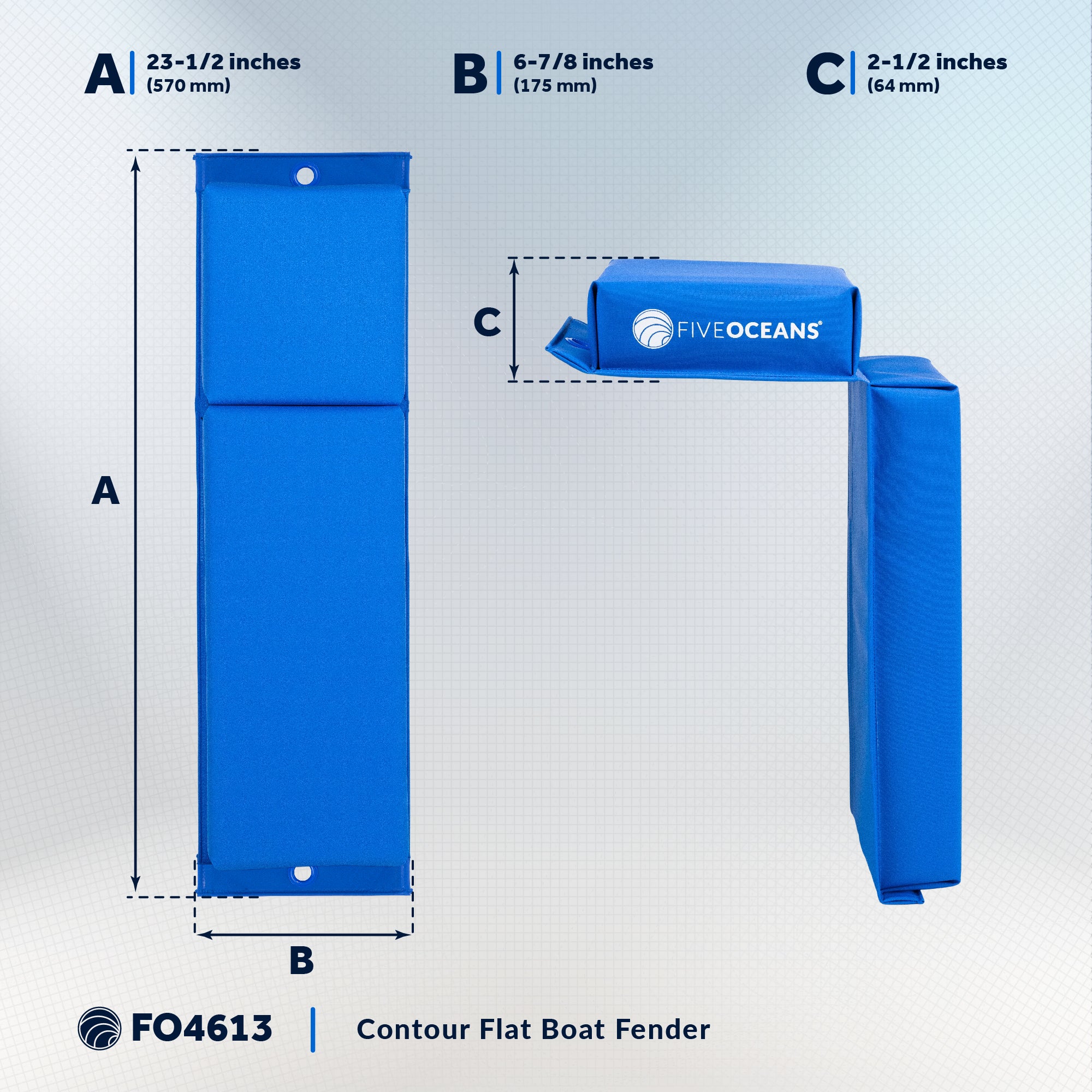 Boat Contour Fender 23-1/2" x 6-7/8" x 2-1/2", Blue, 2-Pack - FO4613