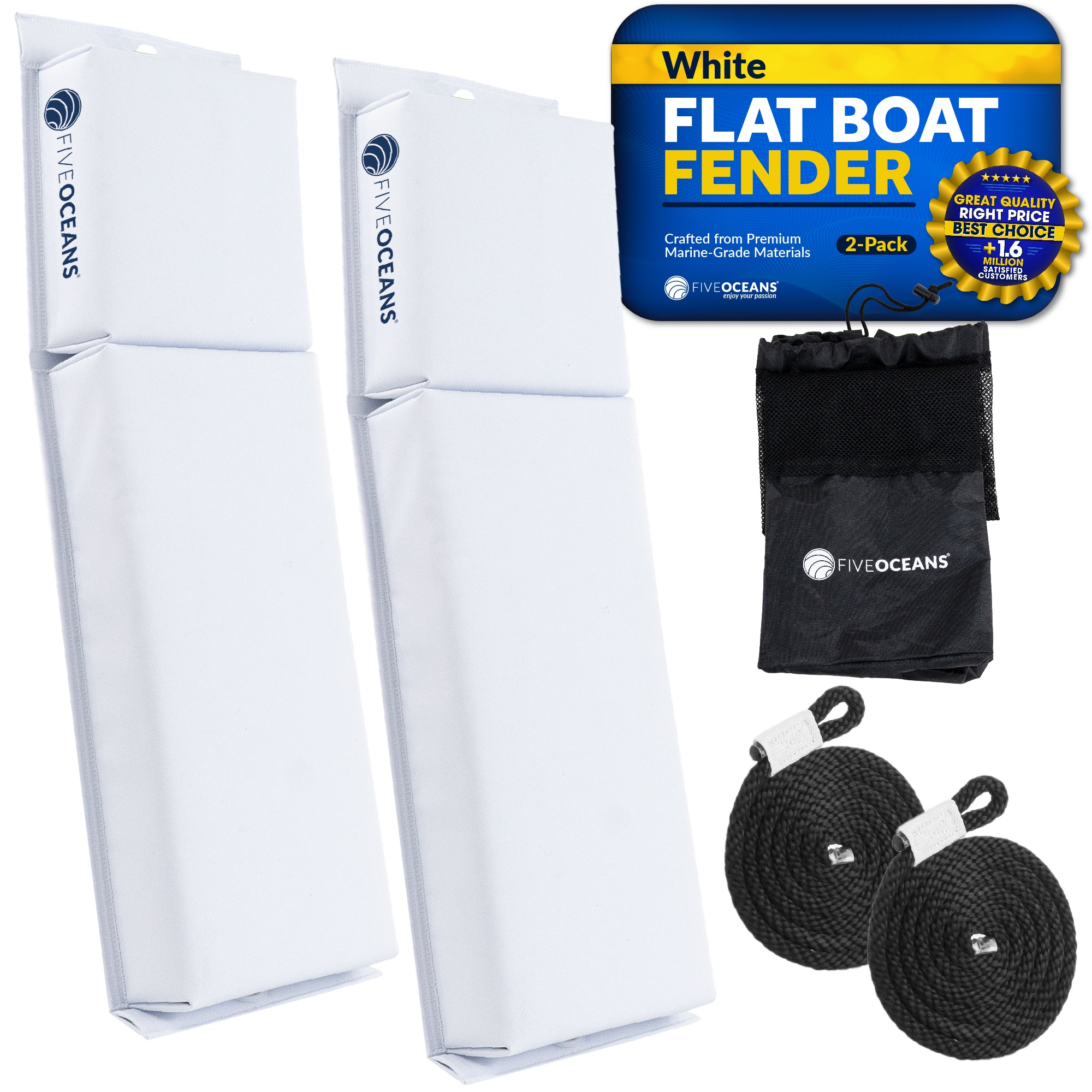 Boat Contour Fender 24" x 6-7/8" x 2-1/2", White, 2-Pack - FO4614