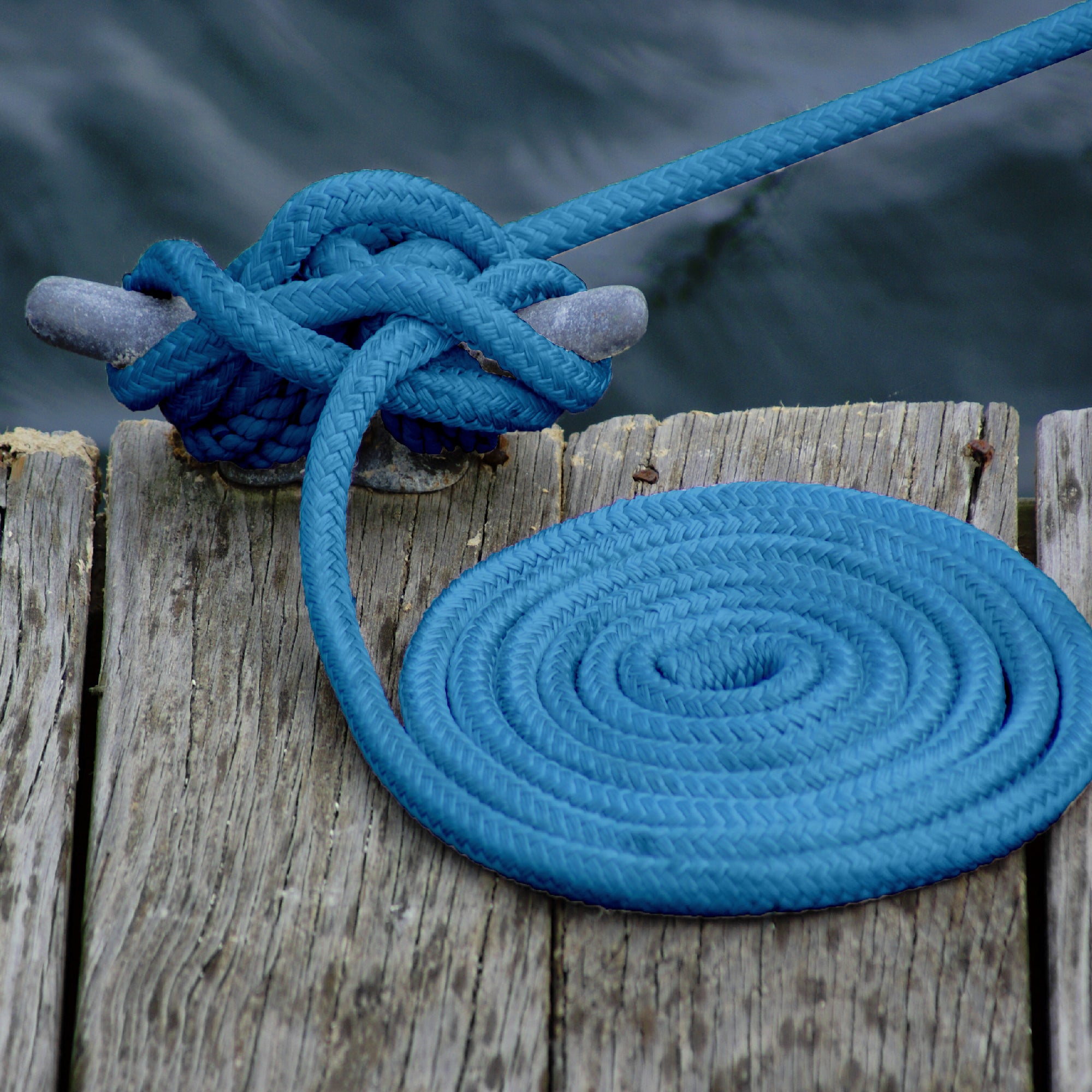 Dock Lines, 3/8" x 15', Light Blue Nylon Double Braided with 12" Eyelet, 4-Pack - FO4620-M4