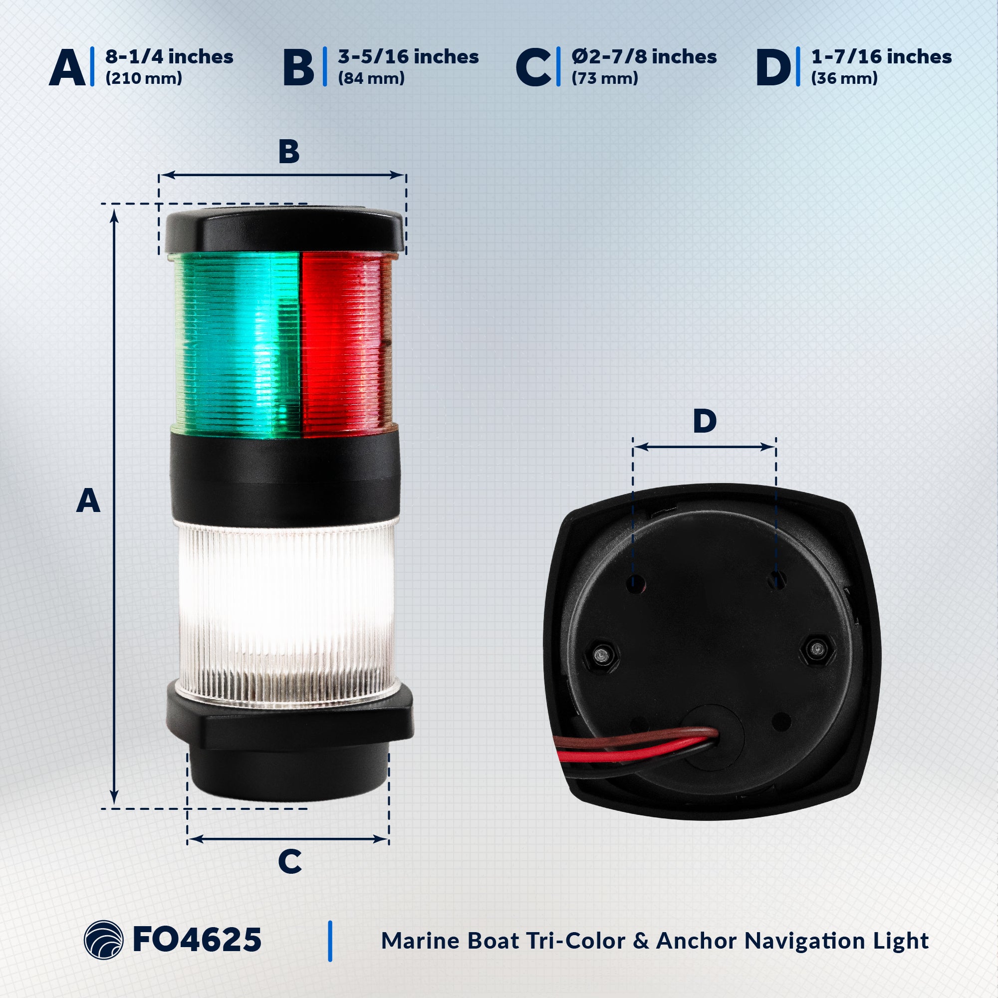 LED Tri-Color Anchor Navigation Light, Vertical Mount, 2 NM - FO4625