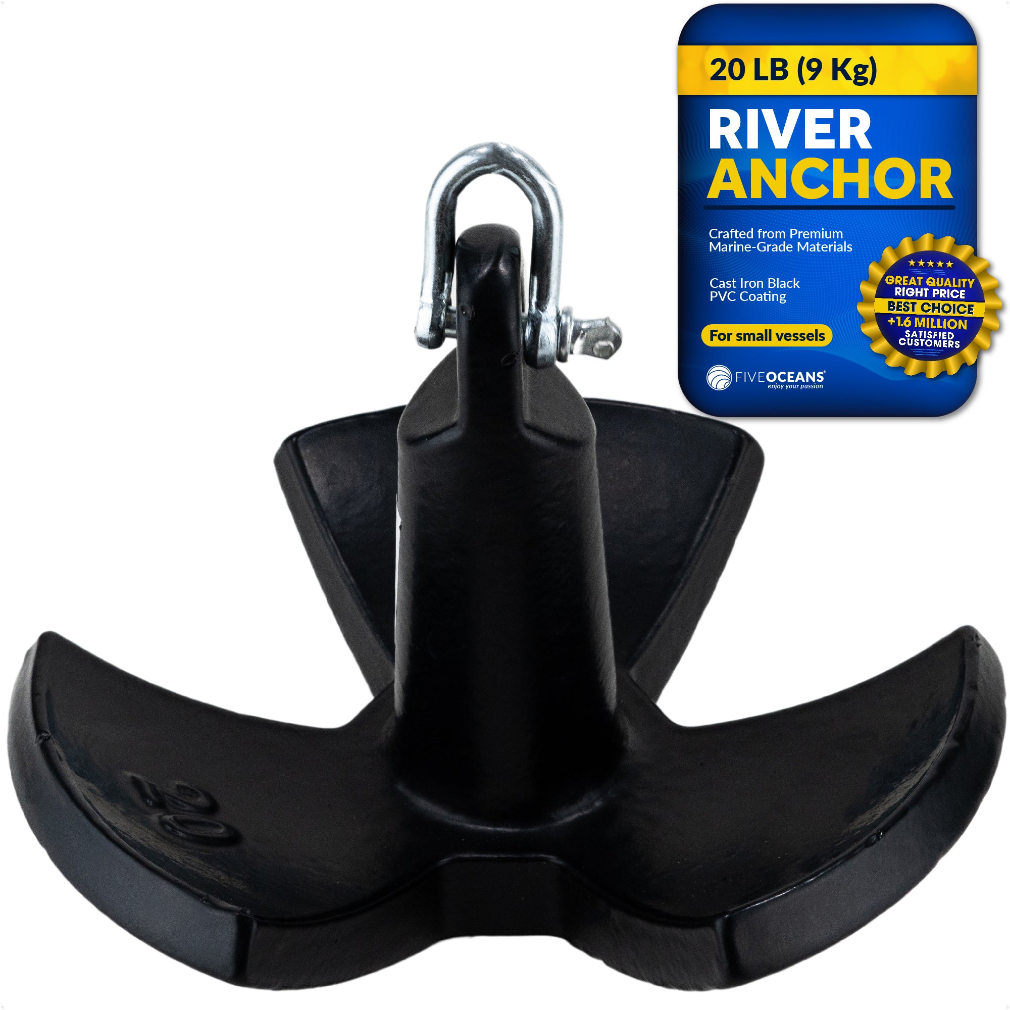 River Anchor, 20 Lb, Cast Iron Black PVC Vinyl Coated - FO4633 