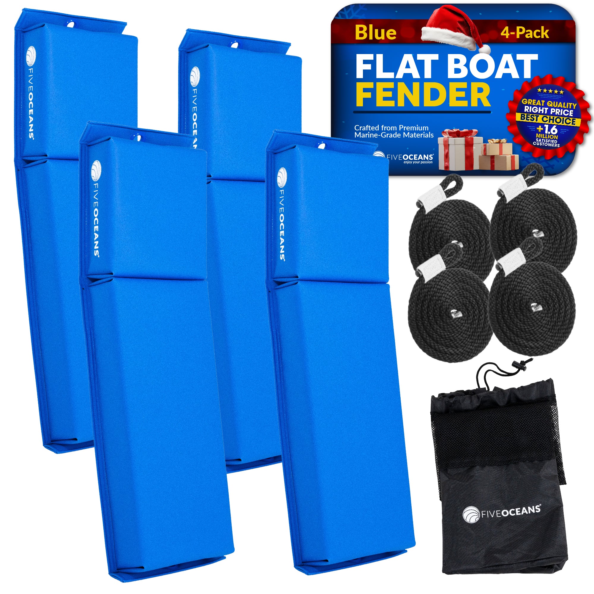 Boat Contour Fender 24" x 6-7/8" x 2-1/2", Blue, 4-Pack - FO4680