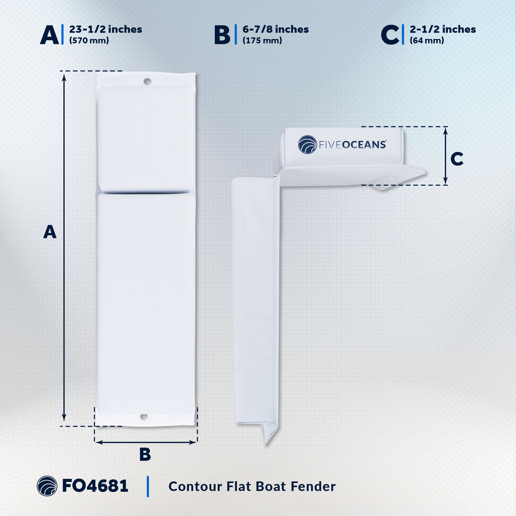 Boat Contour Fender 24" x 6-7/8" x 2-1/2", White, 4-Pack - FO4681