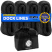 3/8" x 15' Boat Dock Lines with 12" Eyelet, 4-Pack, Black Premium Double Braid Nylon - FO4694 - Five Oceans