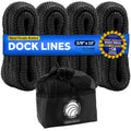 3/8" x 15' Boat Dock Lines with 12" Eyelet, 4-Pack, Black Premium Double Braid Nylon - FO4694 - Five Oceans