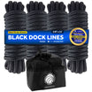 3/8" x 15' Boat Dock Lines 4-Pack with 12" Eyelet - Black Premium Double Braid Nylon - FO4694