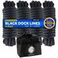 3/8" x 15' Boat Dock Lines with 12" Eyelet, Black Premium Double Braid Nylon, 4-Pack - FO4694