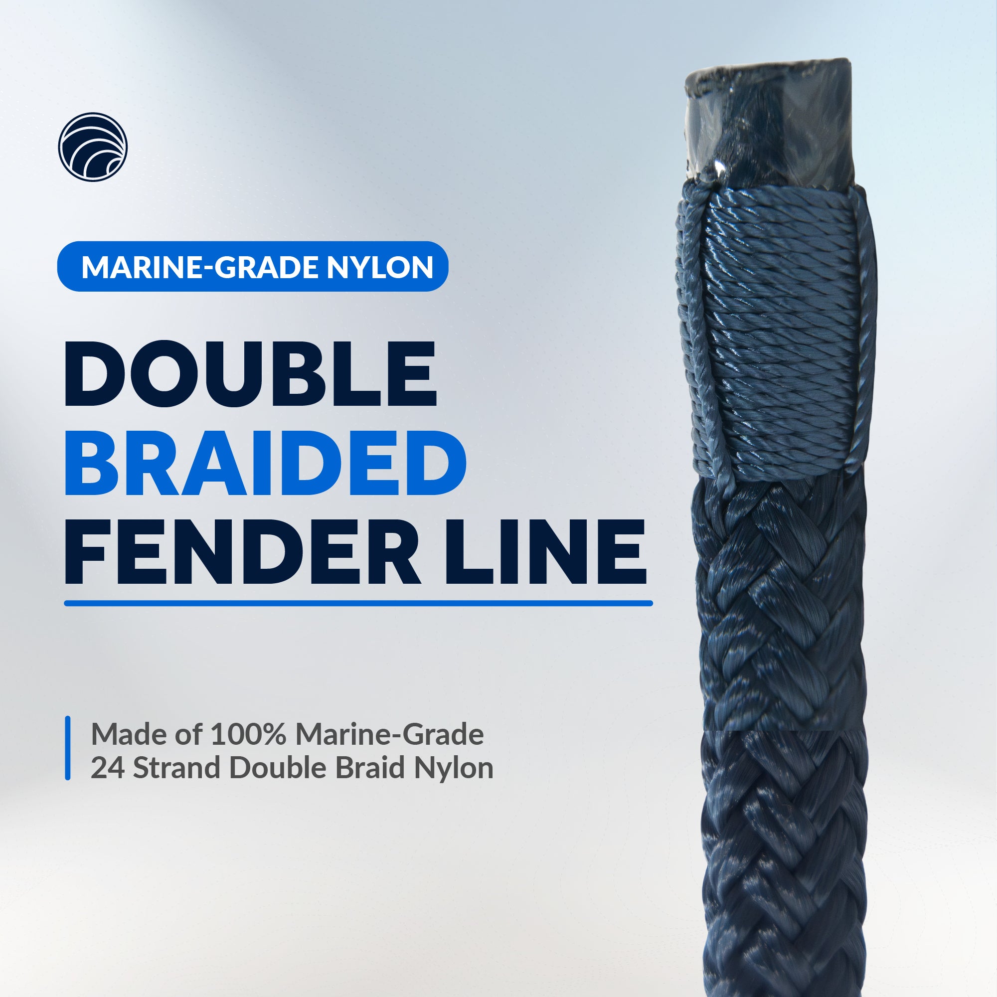 3/8" x 6' Boat Fender Lines with 5" Eyelet,  Navy Blue Premium Double Braid Nylon - FO4699