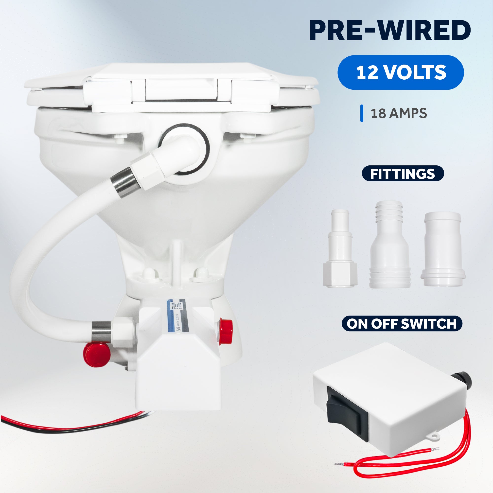 TMC Electric Toilet with Threaded-On Hose Connection, Compact Bowl, On-Off Flush Control 12V DC <BR><BR>- FO4704