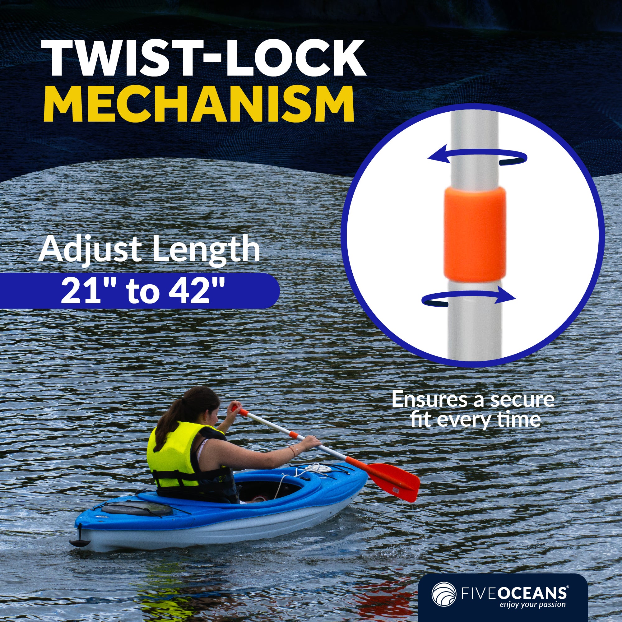 Emergency Floating Telescoping Paddle Extends from 21" to 42", Round-Grip - Orange - 2-Pack - FO4712-M2