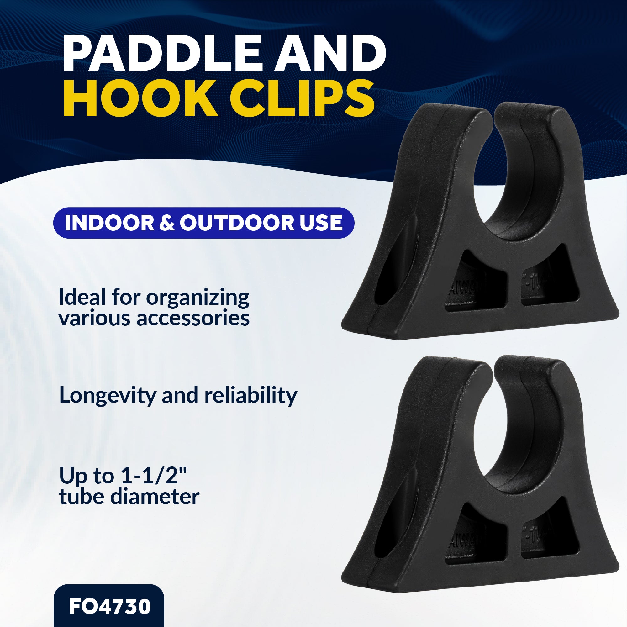 Boat Paddle Holder Clip, Black Rubber - 2-Pack - FO4730