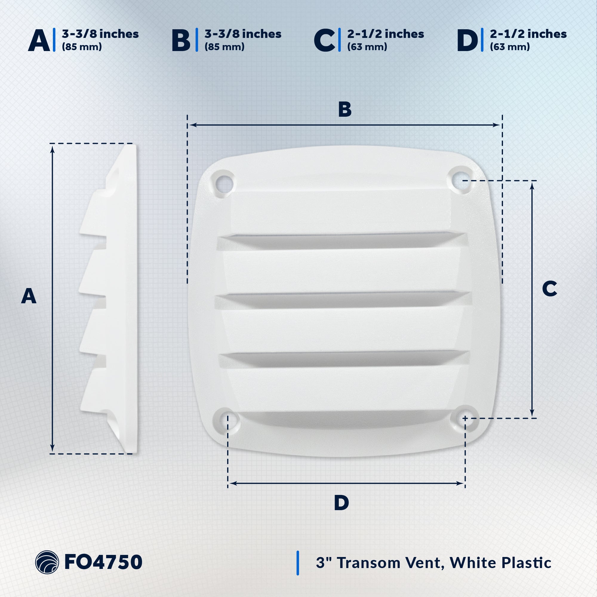 4-Slotted Louvered Flush Hose Ventilators, 3" - White - FO4750