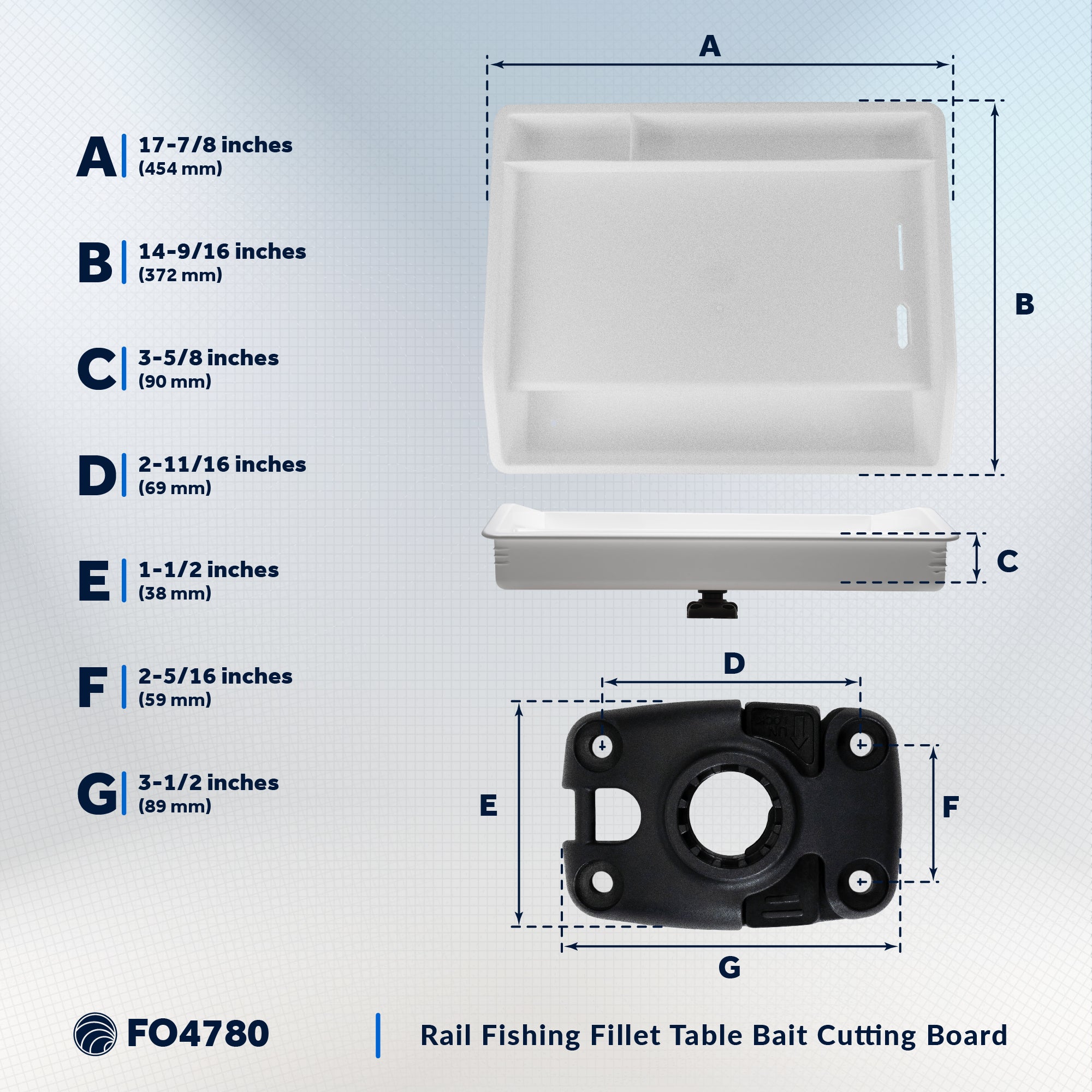 Bait Cutting Board, Fillet Table, Rail Mount with Slide Deck Base - FO4780