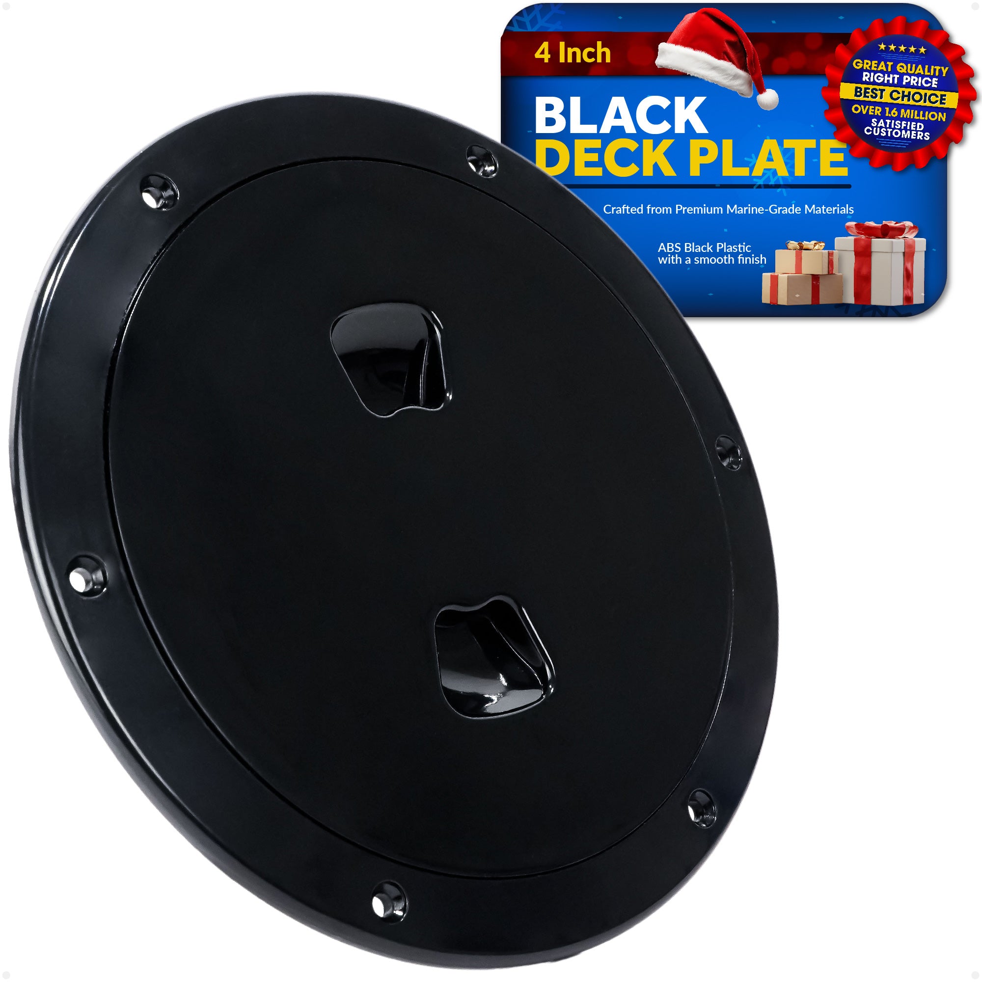 4" Boat Round Deck Plate, Black  - FO4790