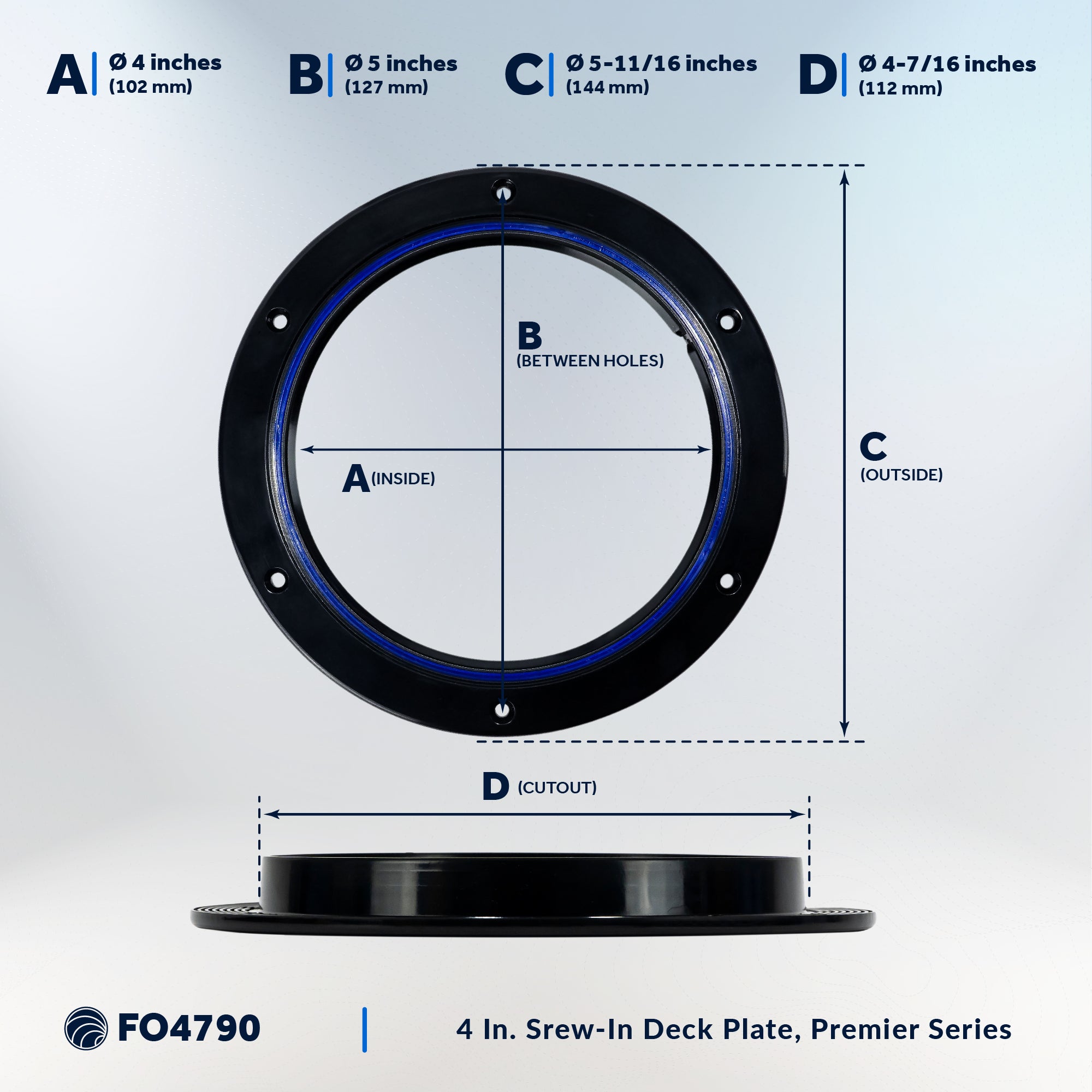 4" Boat Round Deck Plate, Black  - FO4790