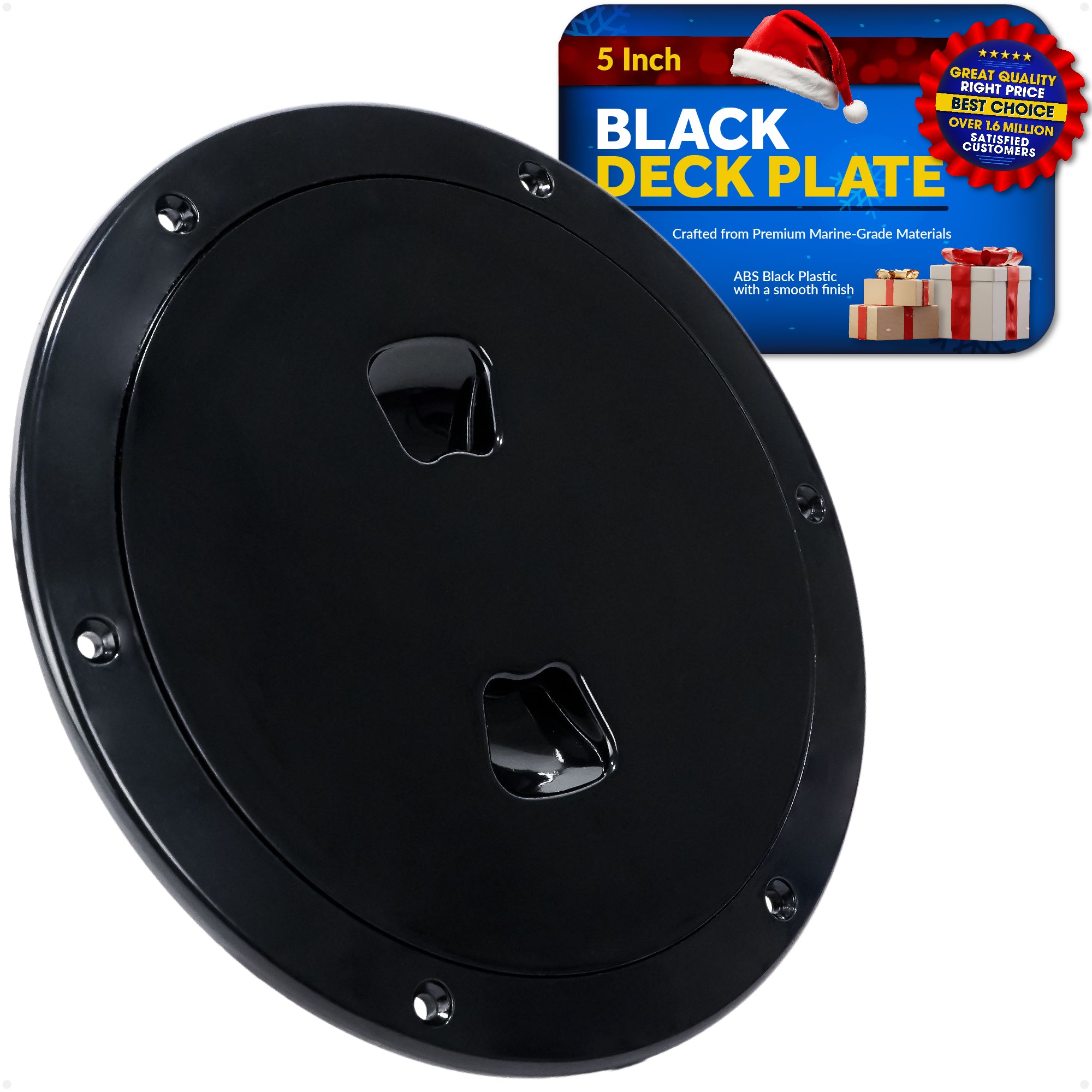 5" Boat Round Deck Plate, Black  - FO4792