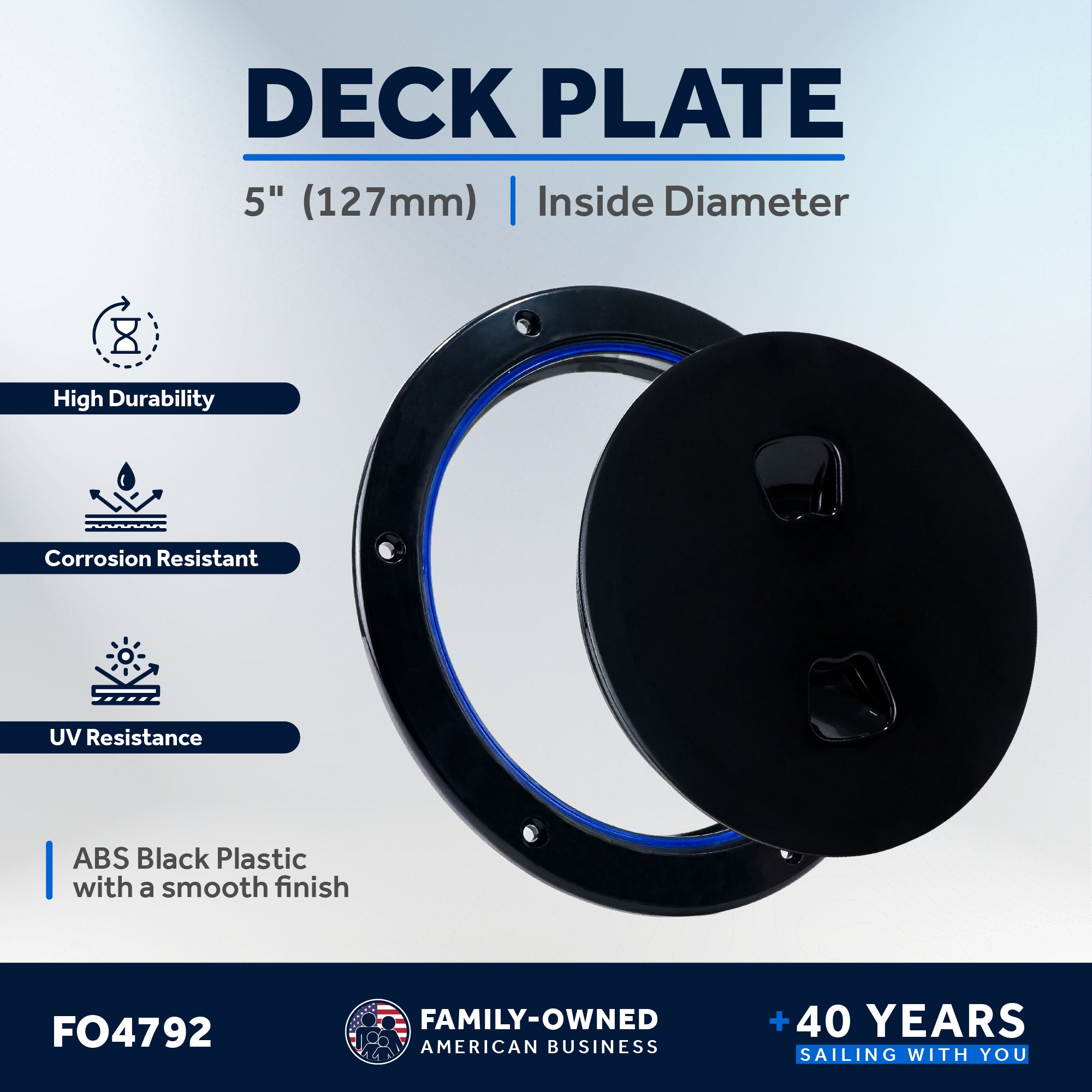 5" Boat Round Deck Plate, Black  - FO4792