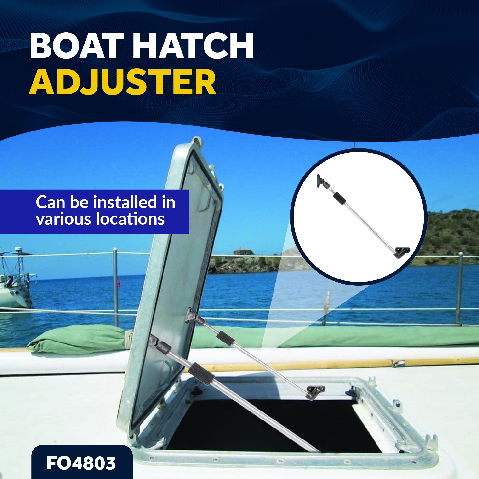 Hatch Adjuster 13-3/8" (340mm) to 23-1/4" (590mm), Tube Diameter 1/2" (13mm), Stainless Steel - FO4803