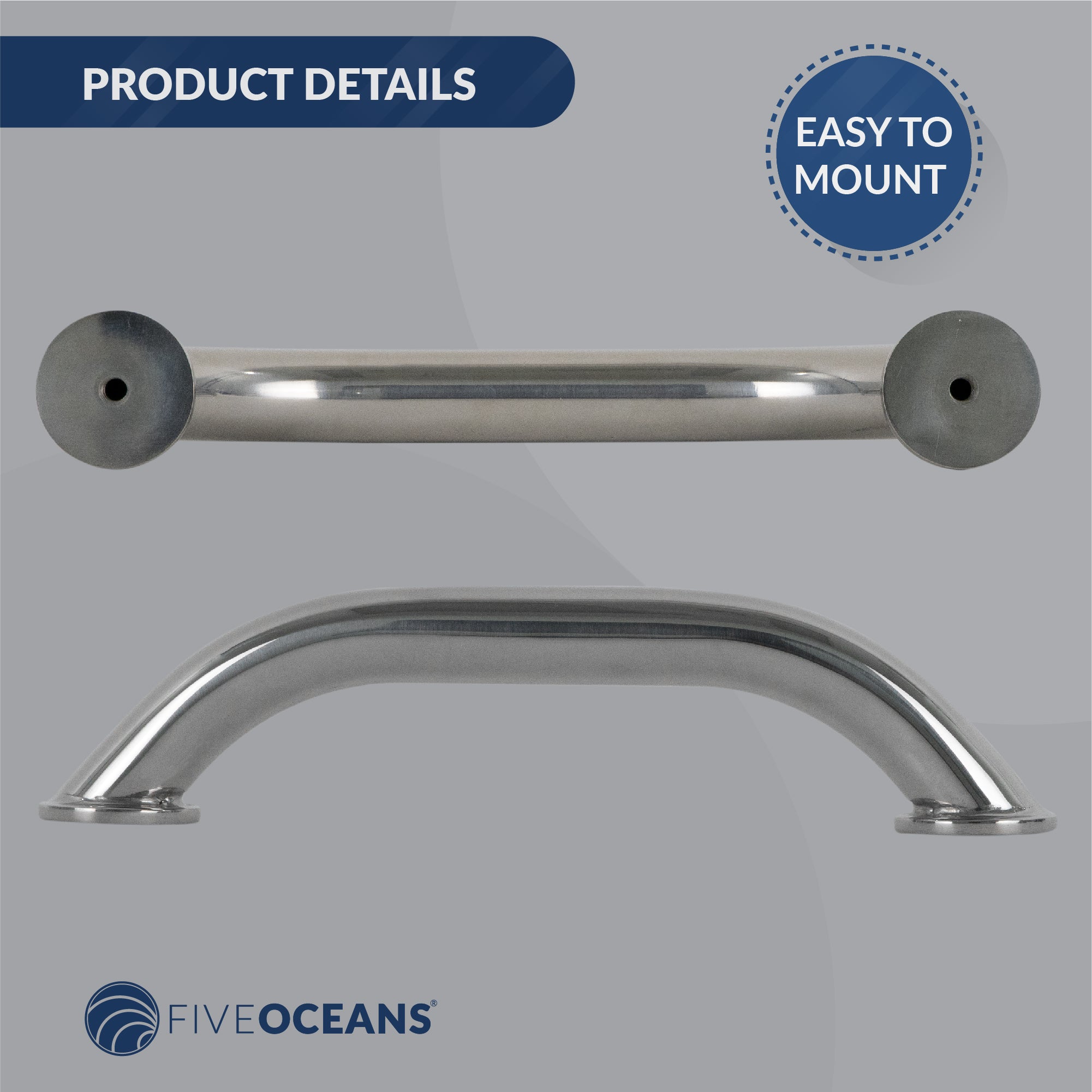 Boat Grab Handle, 9" Stainless Steel 2-Pack - FO577-M4 - Five Oceans