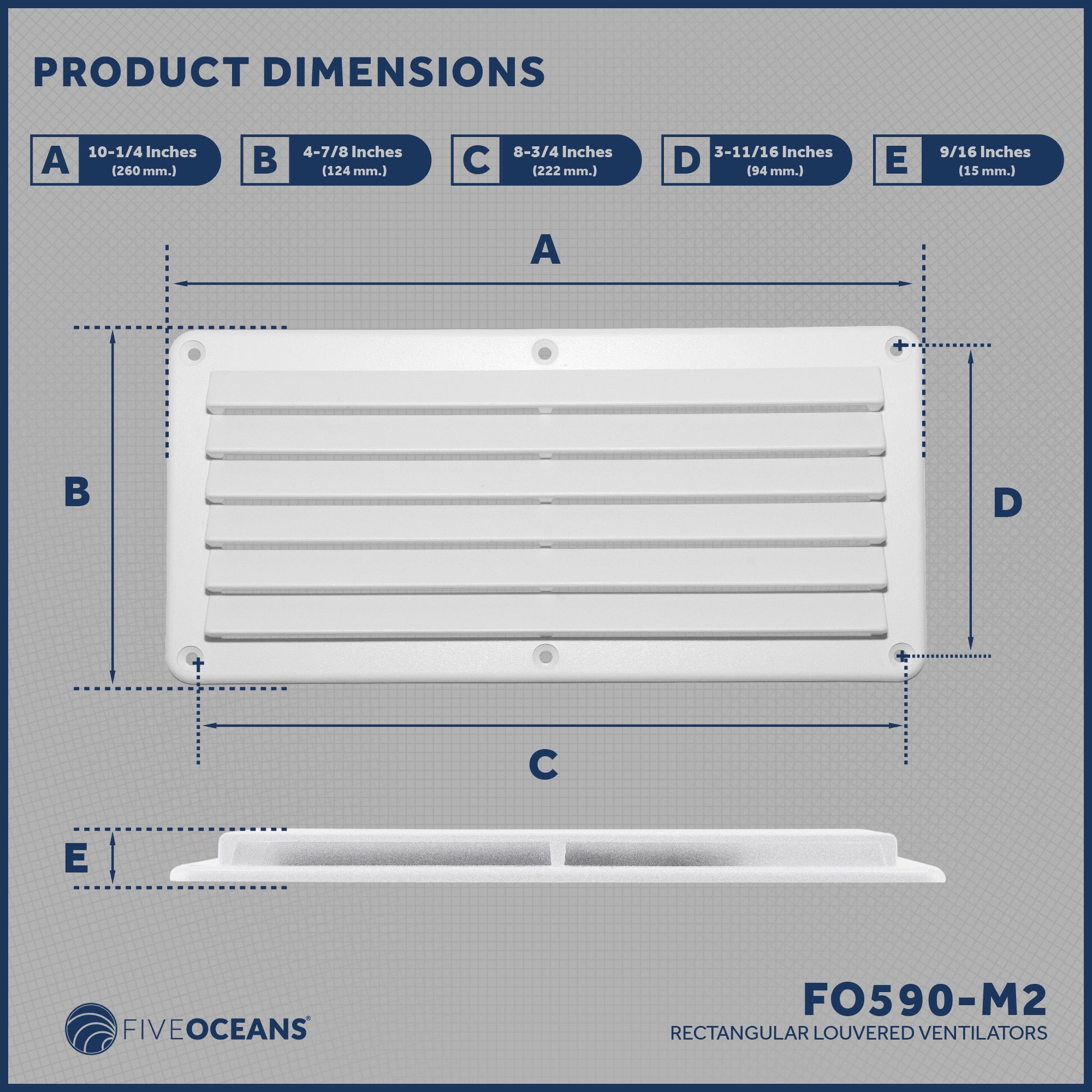 Rectangular Boat Marine Louvered Ventilators, 6 slots White 10-1/4" 2-Pack - FO590-M2