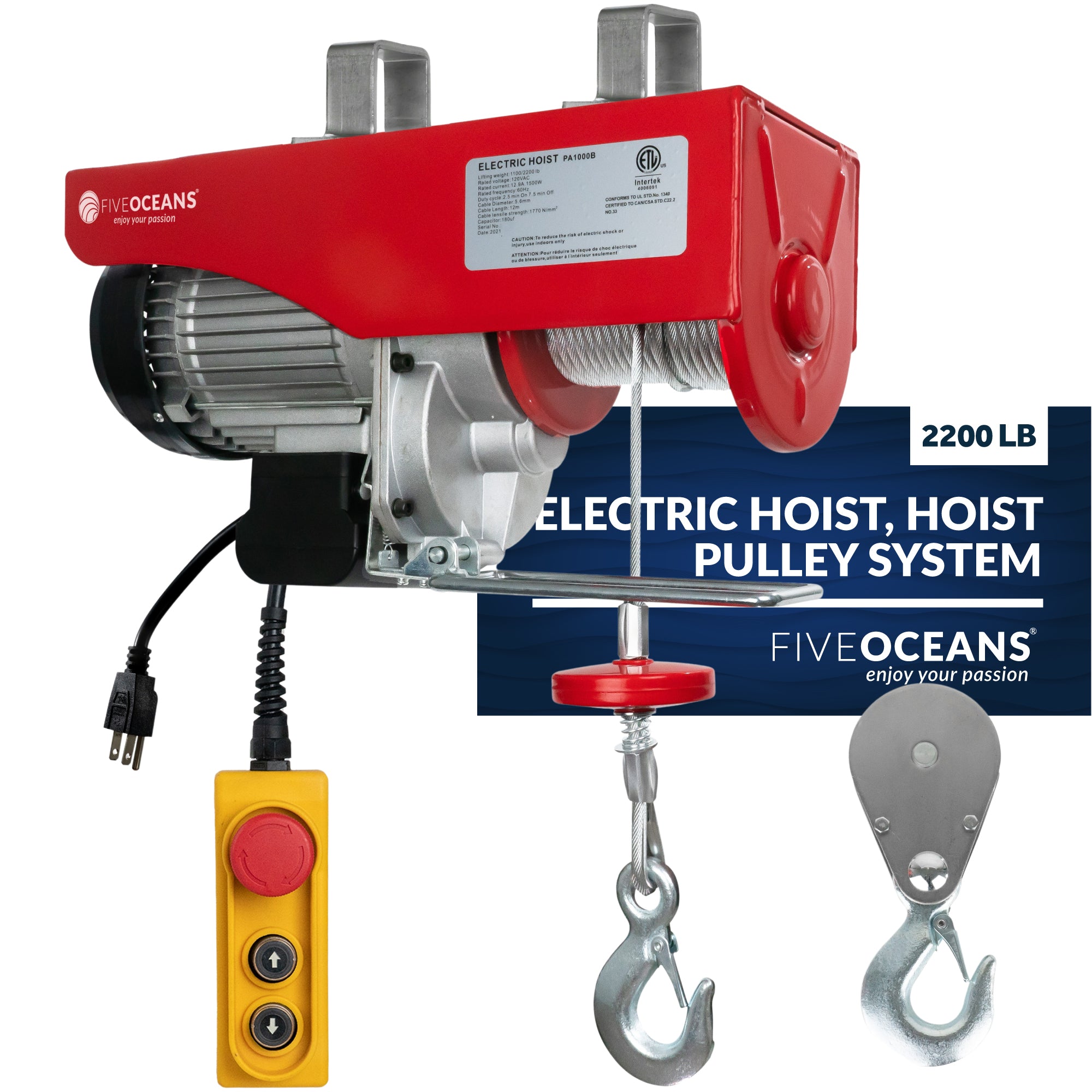 Electric Hoist, 2200 Lb Electric Winch, 20FT Remote Control 120 Volts