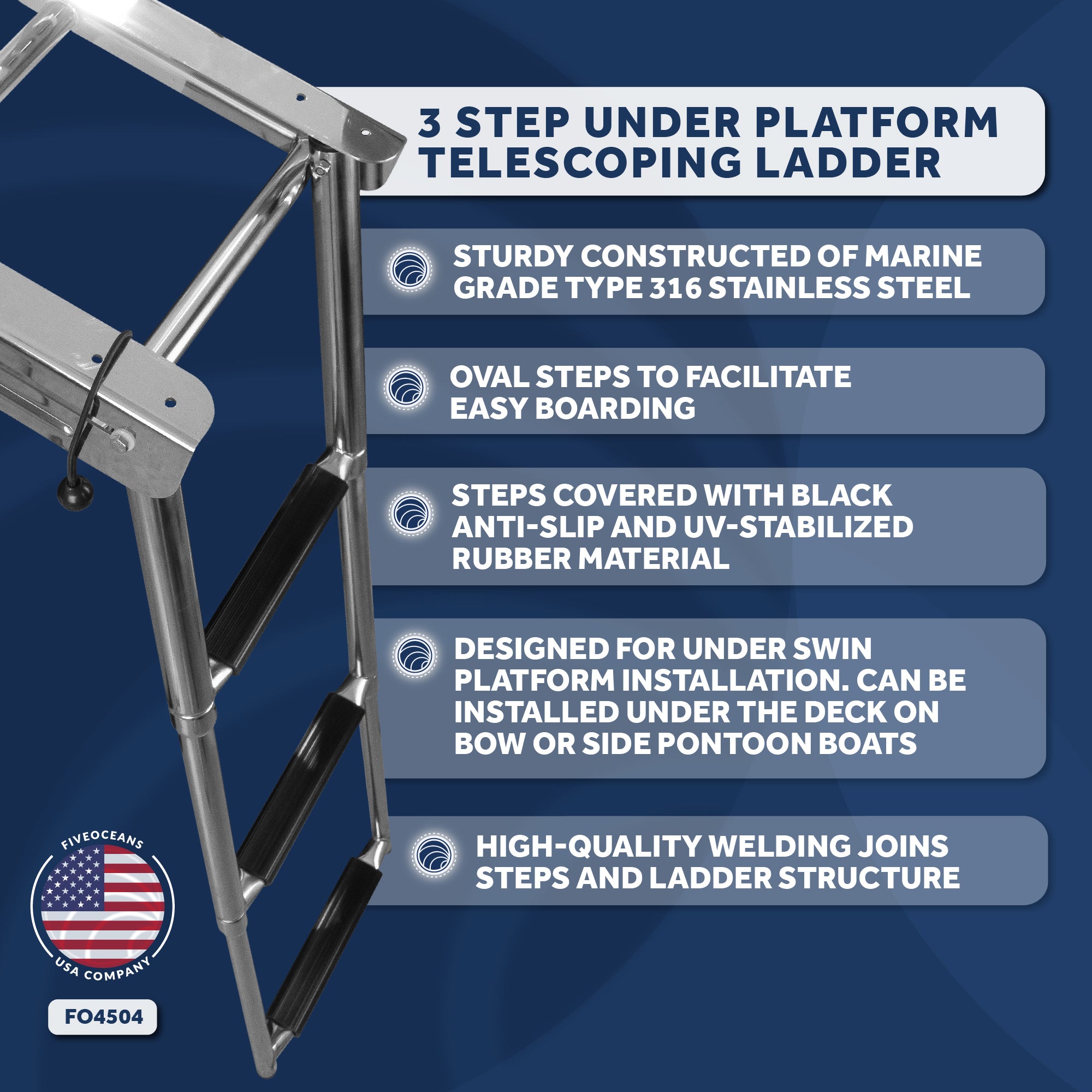 3 Step Boat Accessories Marine Hardware Under Platform Boat Ladder AISI  Stainless Steel Boarding Telescoping Ladder Extend Hige - AliExpress