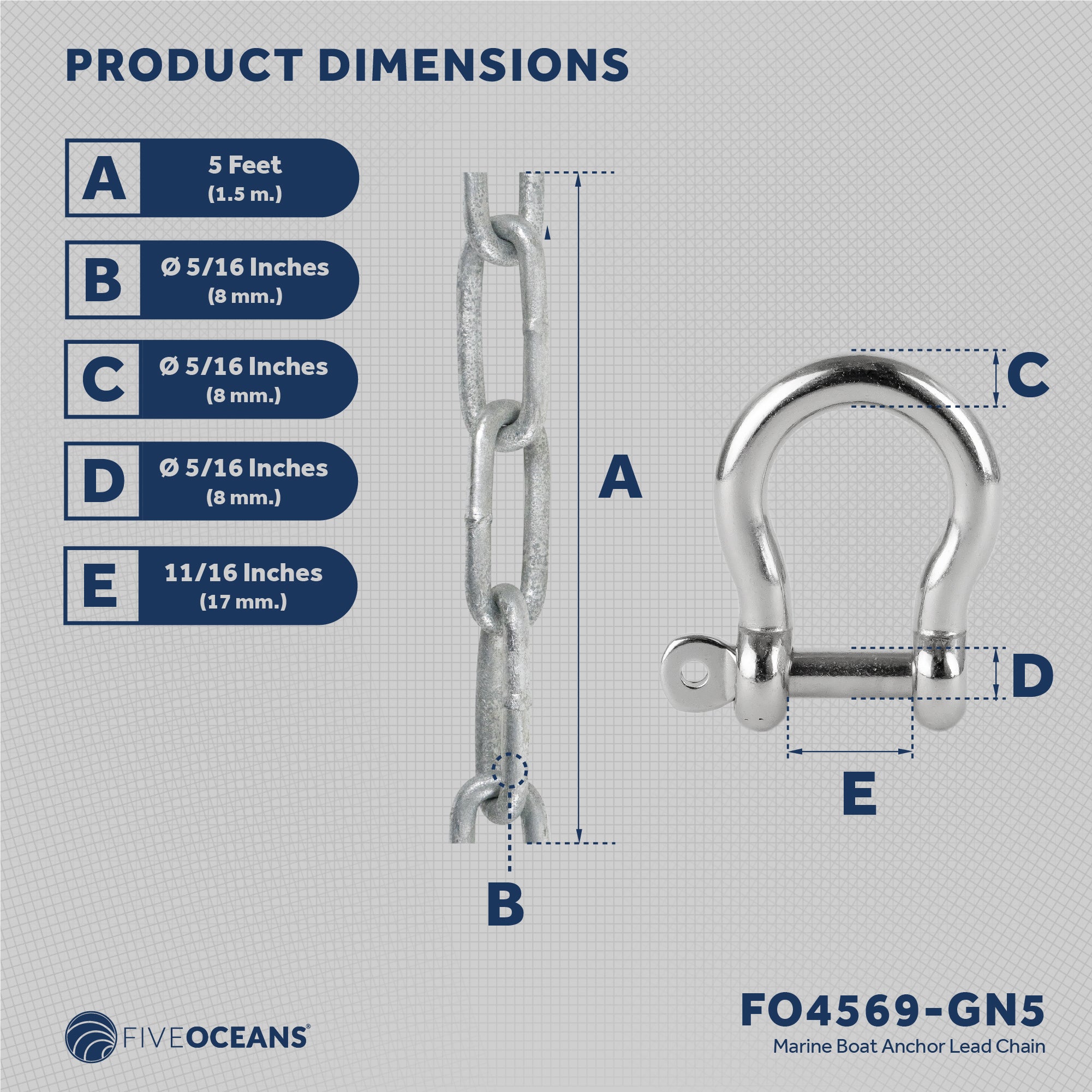 Boat Anchor Lead Chain with Shackles 5 16 inches x 5 Feet Hot Dipped