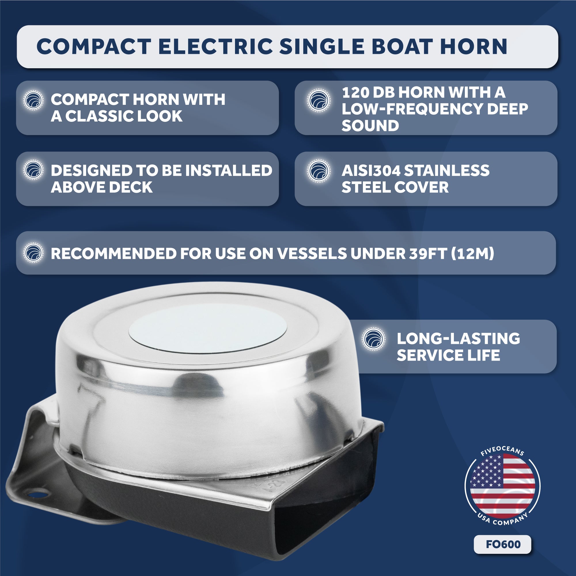 Wehmann Marine Boat Fanfare Signal Horn 290 Hz 12 Volt Chrome